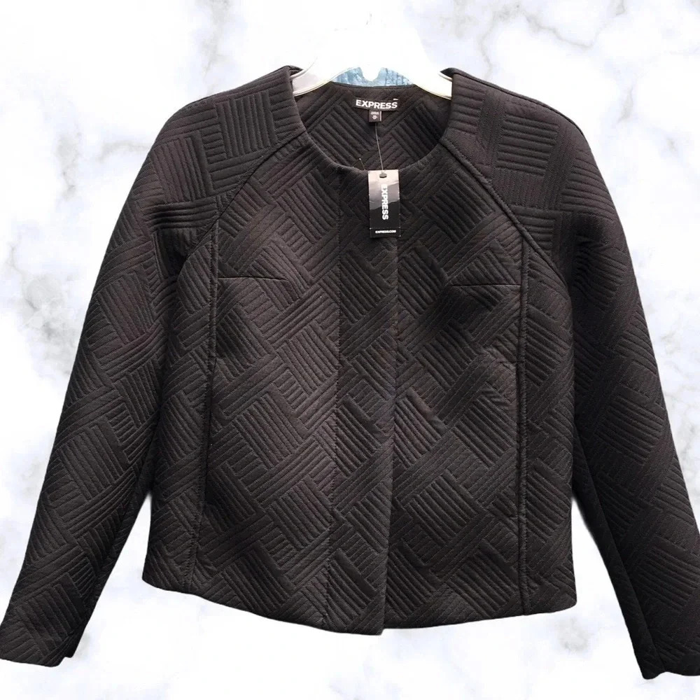 Express Textured Full Zip Blazer Jacket Coat Black